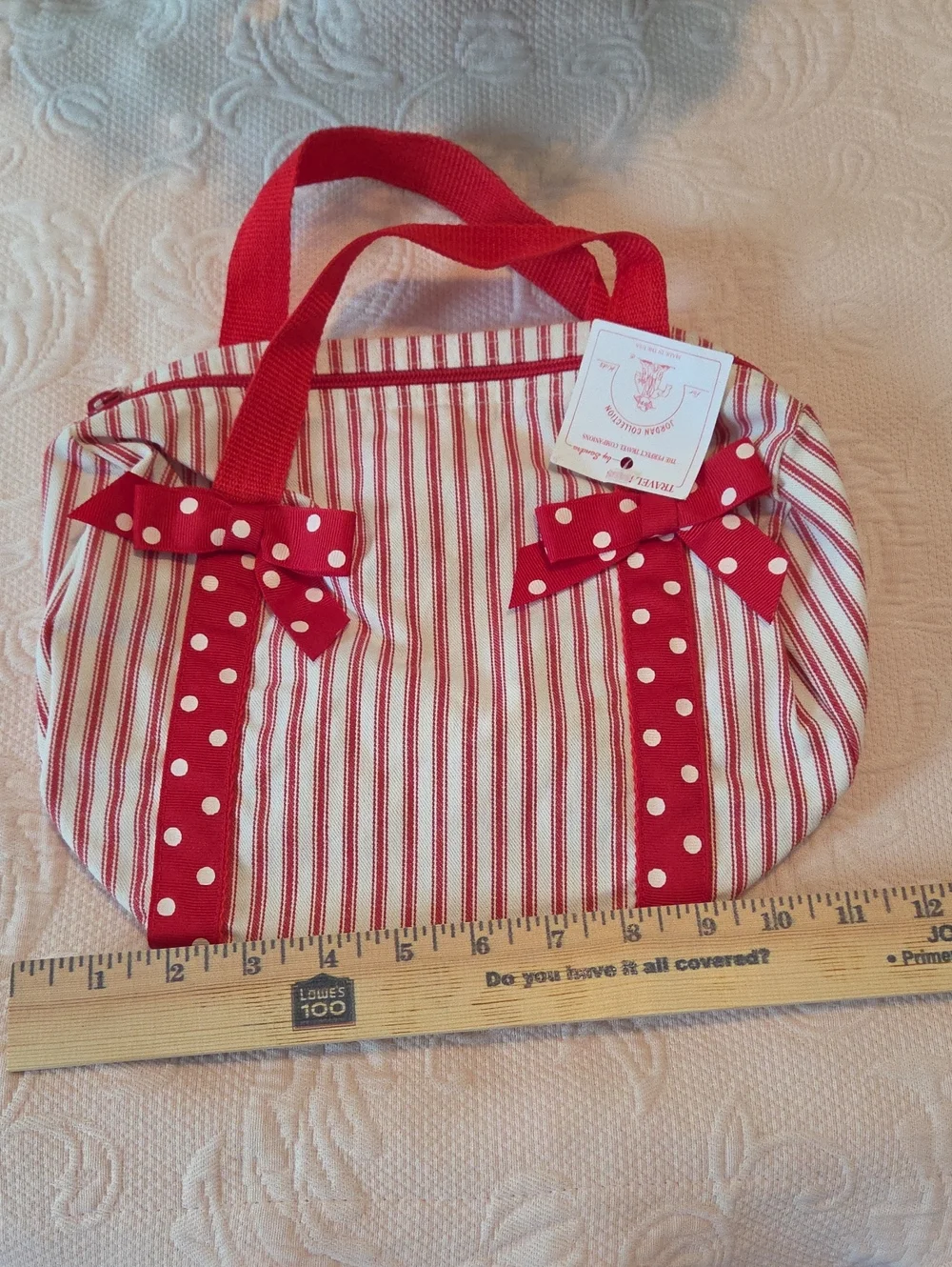 Red Striped Kids Tote with Polka Dot Bows